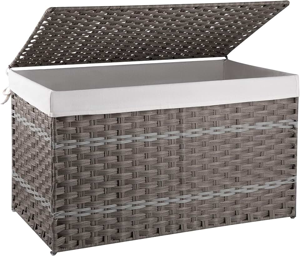 Large Grey Storage Basket with Lid and Handle