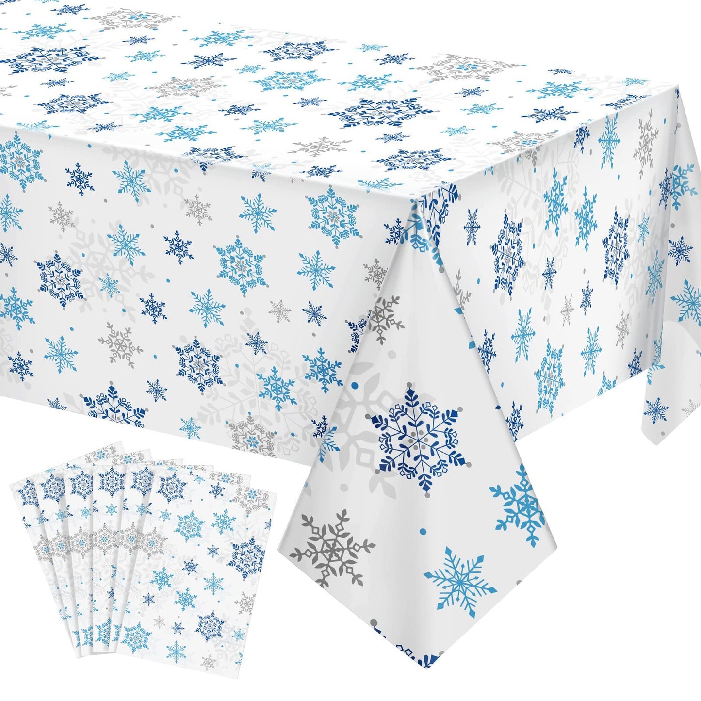 Winter Wonderland Snowflake Table Cover - Blue & White Plastic Tablecloth for Holiday Birthday Party Supplies - 54 x 108 Inch - Festive Snowflake Design