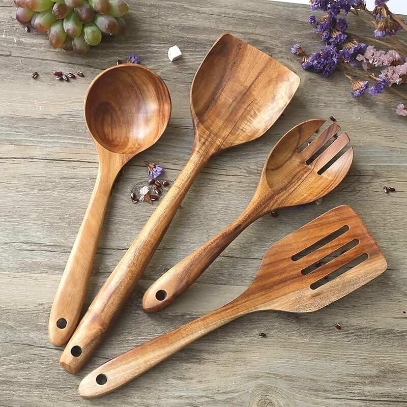 Handmade 4-Piece Natural Sheesham Wood Kitchen Utensil Set