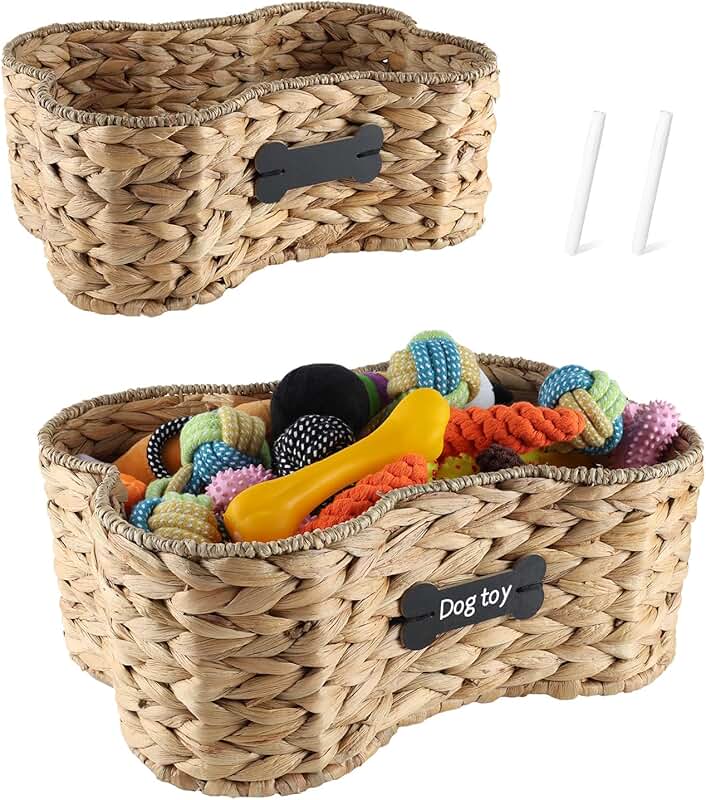 Set of 2 Handmade Water Hyacinth Dog Toy Baskets