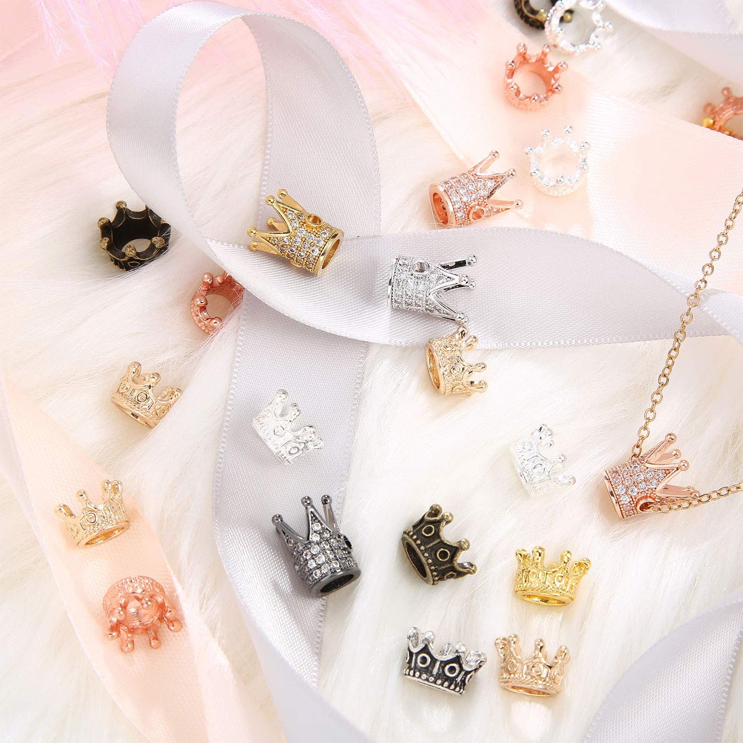 80 Pieces Crown Charm Beads for Jewelry Making and Crafts