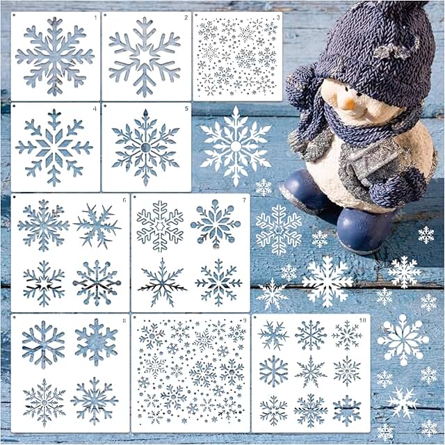 Set of 10 Large Snowflake Stencils for Holiday Crafts
