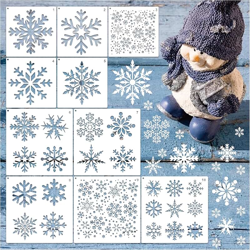 Set of 10 Large Snowflake Stencils for Holiday Crafts