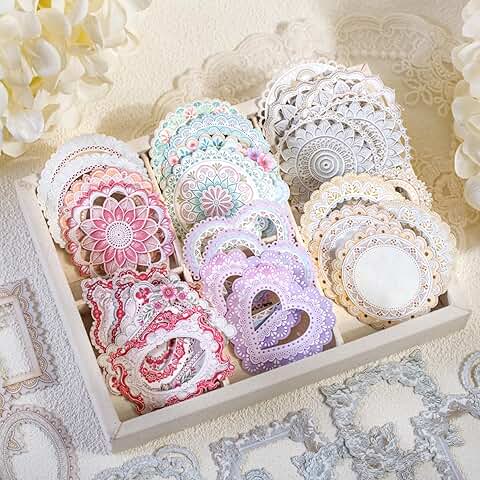 120pcs Lace Frame Scrapbook Stickers for Crafts