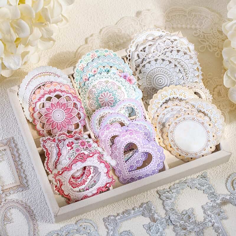 120pcs Lace Frame Scrapbook Stickers for Crafts