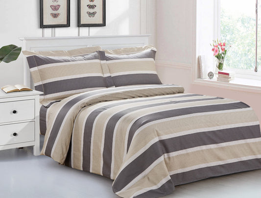 French Golden Stripe Pattern, Ultra Soft 200 Thread Count Cotton Percale, Gold, Twin 39-inch, 6 Piece Duvet Set, Bedding Duvet Cover Set for Two Beds