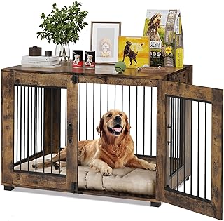 Rustic Dog Cage with 3 Doors and End Table