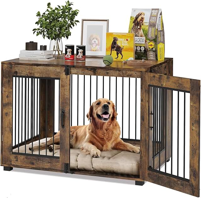 Rustic Dog Cage with 3 Doors and End Table