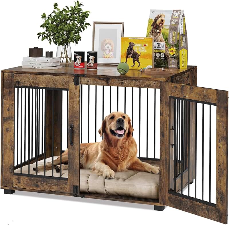 Rustic Dog Cage with 3 Doors and End Table
