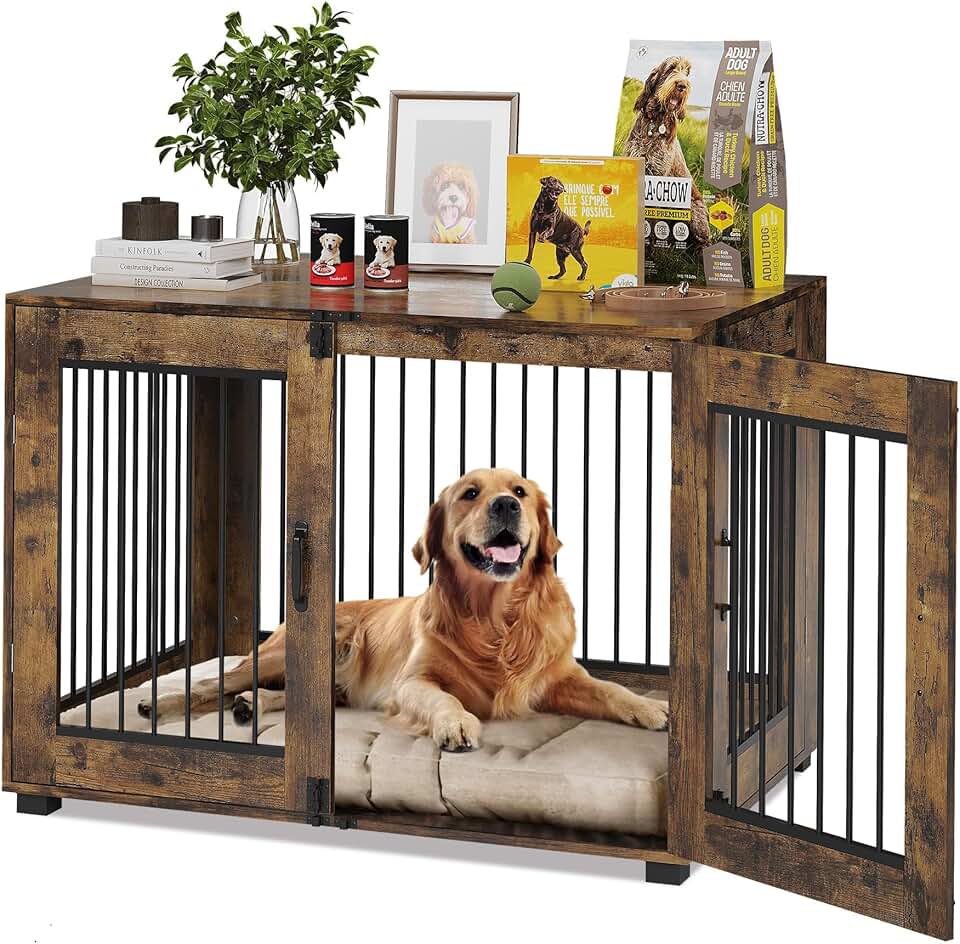 Rustic Dog Cage with 3 Doors and End Table