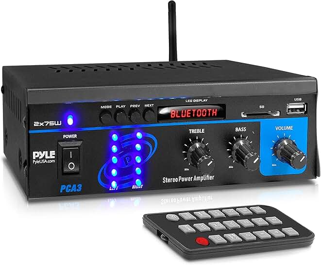Bluetooth Home Audio Power Amplifier System with 2x75W and LED