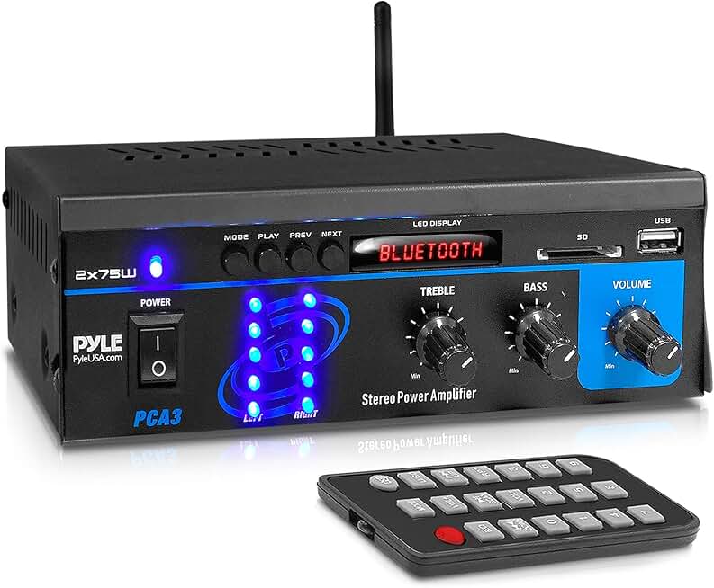 Bluetooth Home Audio Power Amplifier System with 2x75W and LED