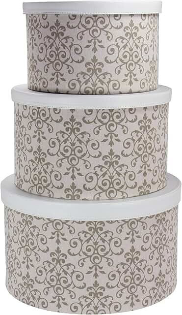 Round Hat Boxes with Lids in Vibrant Scallop Print