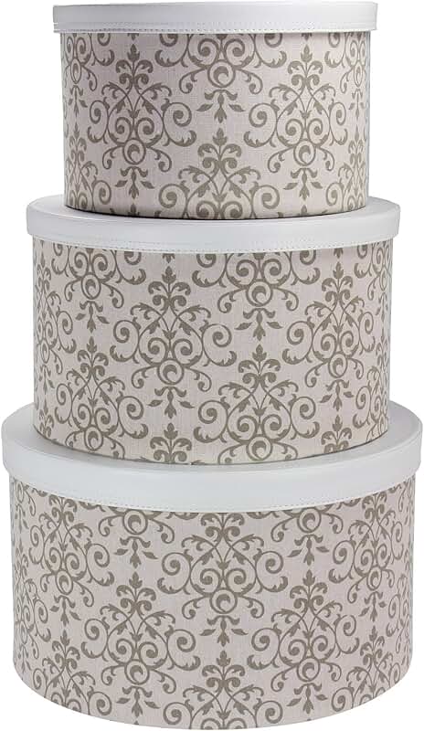 Round Hat Boxes with Lids in Vibrant Scallop Print