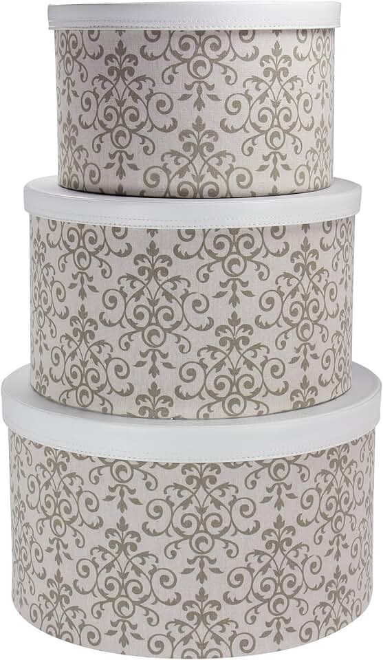 Round Hat Boxes with Lids in Vibrant Scallop Print