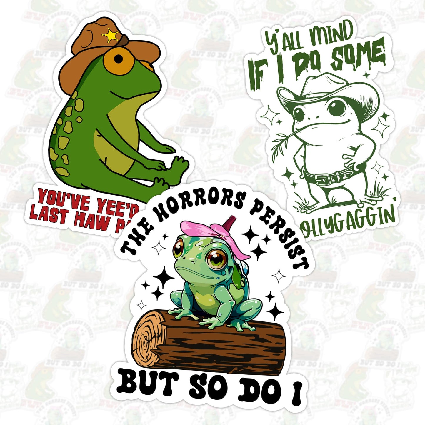 Set of 3 Waterproof Frog Cowboy Stickers