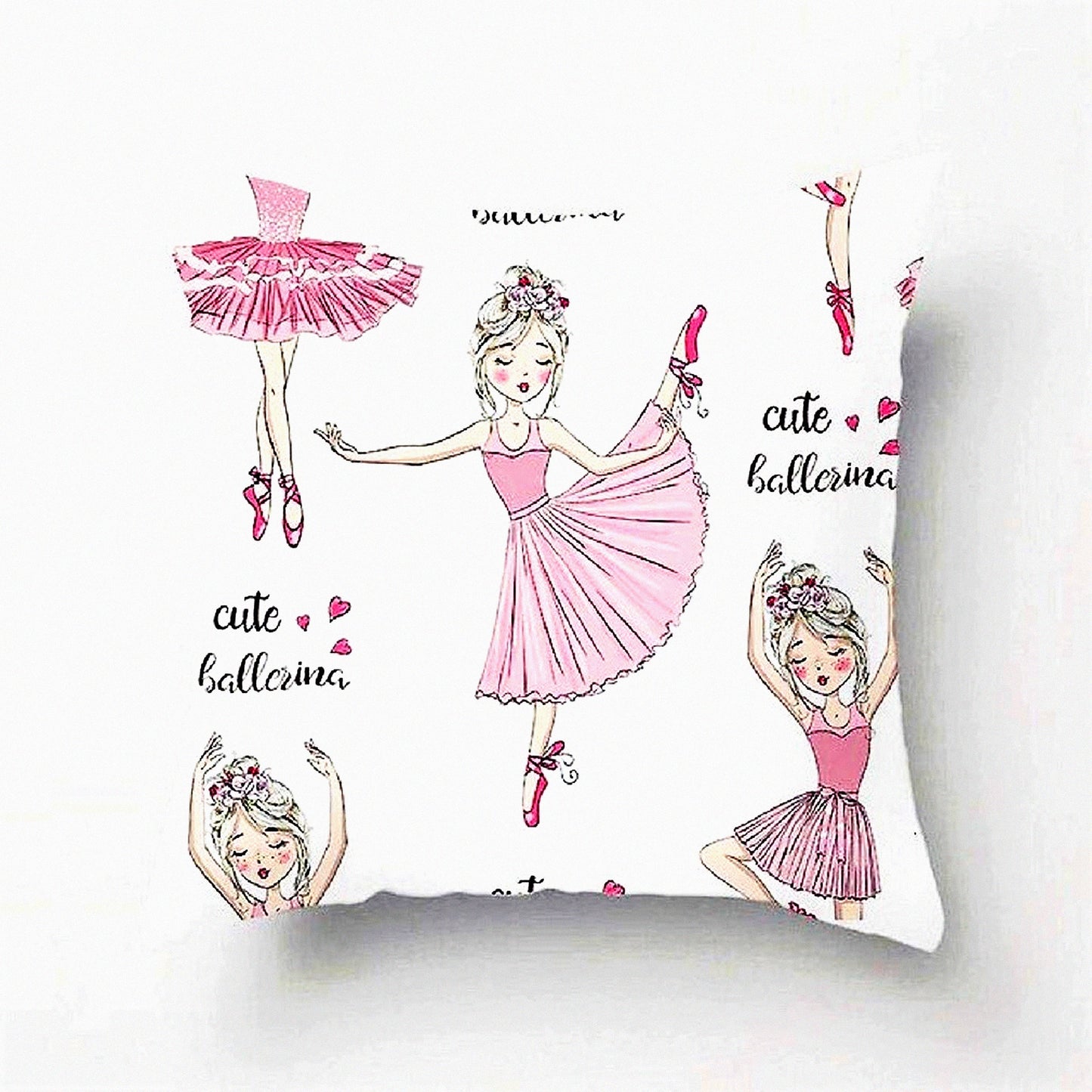 Princess Ballerina Dance Pillow Covers - Adorable Little Girl Room Decor, Ballet Theme Cushion Cases for Kids Bedroom, Pink Tutu Throw Pillow Cover