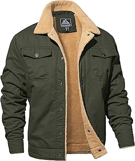 Men's Cotton Winter Cargo Jacket with Sherpa Fleece and Pockets