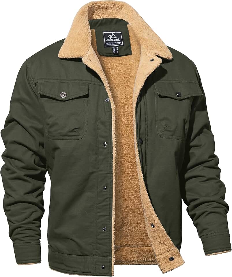 Men's Cotton Winter Cargo Jacket with Sherpa Fleece and Pockets