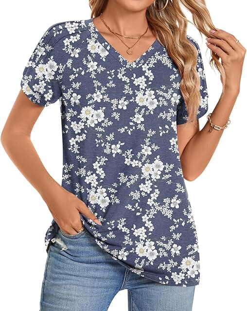 Plus Size Women's Summer Short Sleeve Tunic Tops