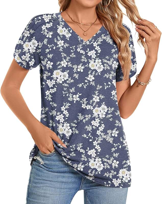 Plus Size Women's Summer Short Sleeve Tunic Tops
