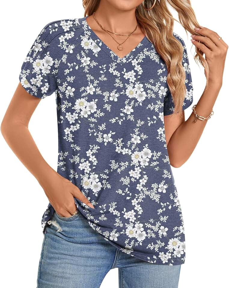 Plus Size Women's Summer Short Sleeve Tunic Tops
