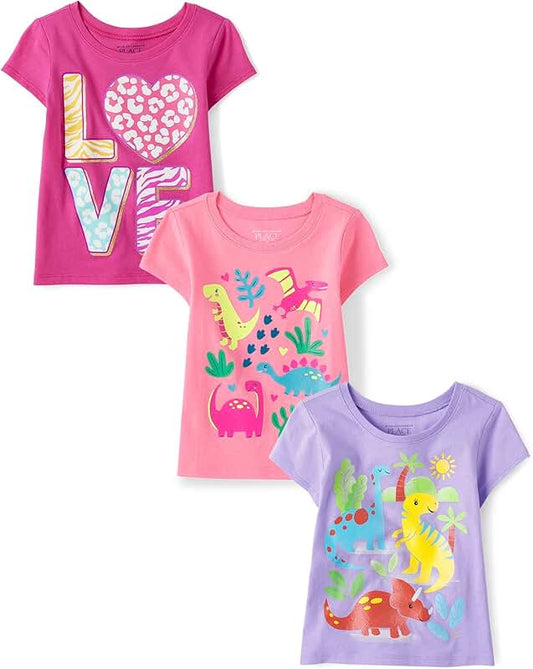 Baby Girl's Short Sleeve Graphic T-Shirts, 3-Pack