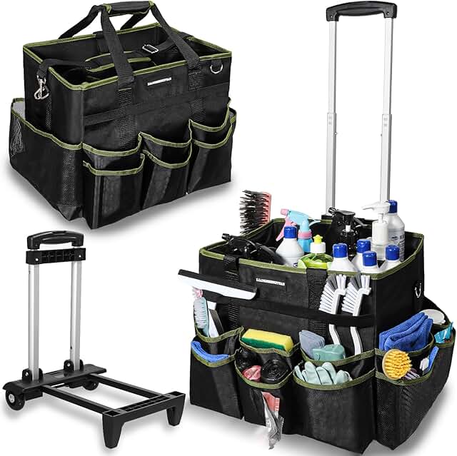 Large Rolling Cleaning Caddy with Wheels and Detachable Trolley
