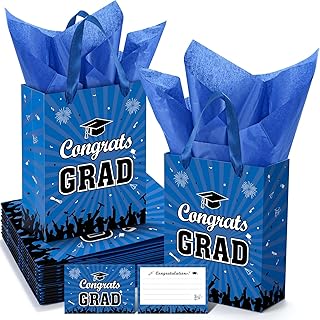 Graduation Gift Bags with Tissue Paper and Cards (12 Pack)
