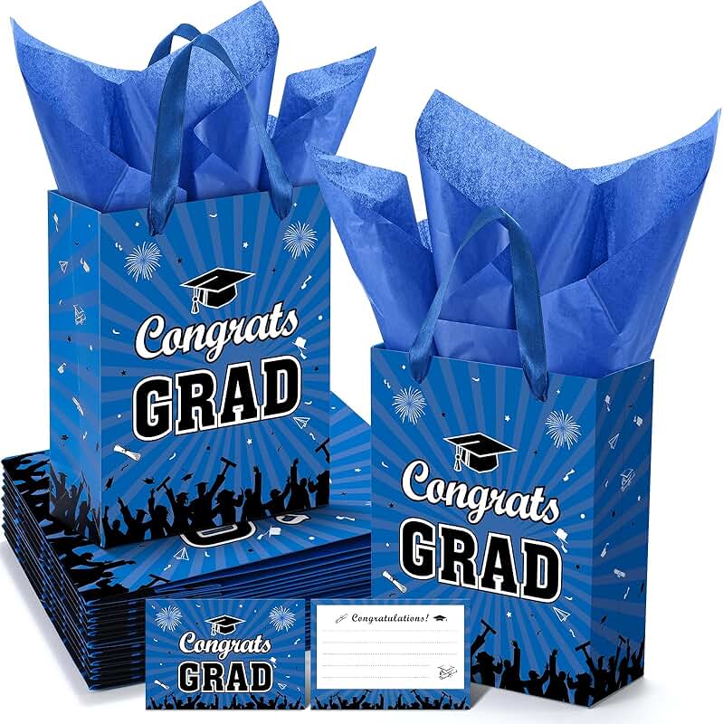 Graduation Gift Bags with Tissue Paper and Cards (12 Pack)