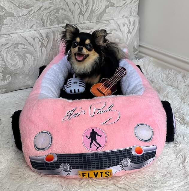 Pink Elvis Plush Car Pet Bed with Musical Pillows
