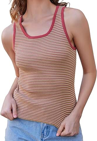 Women's Summer Sleeveless Striped Ribbed Tank Top