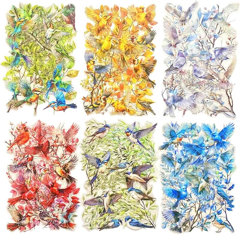 120 Waterproof Flower and Bird Stickers for Crafts