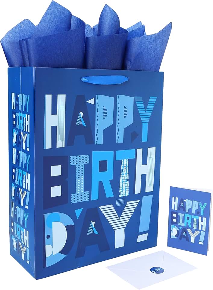 Large Blue Gift Bag with Card and Tissue