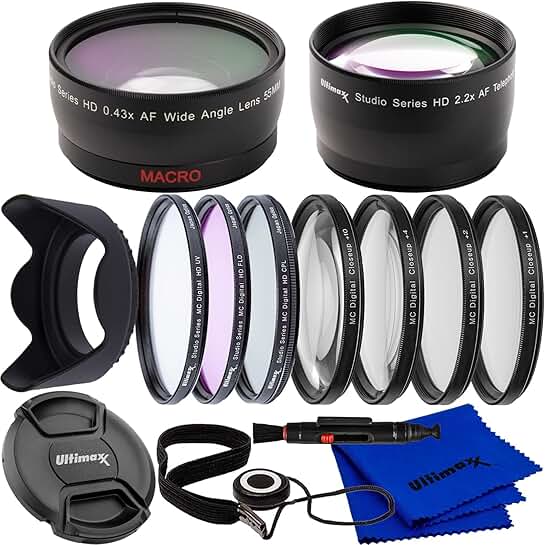 Complete 55mm Lens Filter Kit with Telephoto, Wide Angle, and Macro Lenses