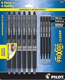 Pack of 6 Erasable Fine Point Black Pens with 4 Bonus Refills