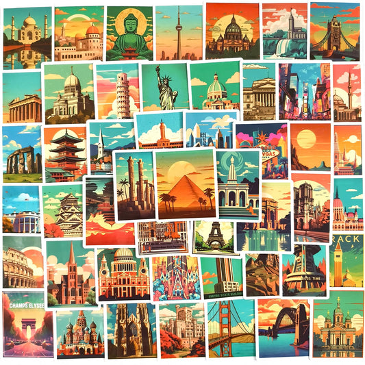 50 Waterproof City Landmark Stickers for Luggage and More