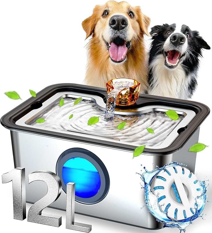 Large Stainless Steel Dog Water Fountain with Filter