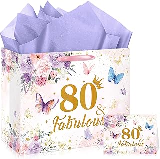 80th Birthday Gift Bag with Butterfly Design