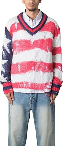 Men's Loose Knitted Flag Sweater