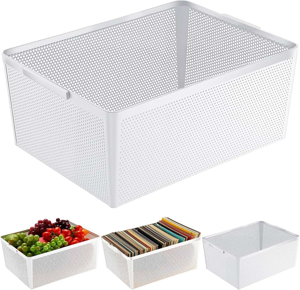 Set of four metal wire storage baskets with handles