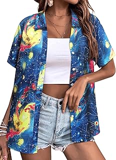 Women's Space-themed Button-Down Shirt