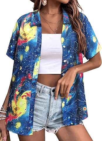 Women's Space-themed Button-Down Shirt