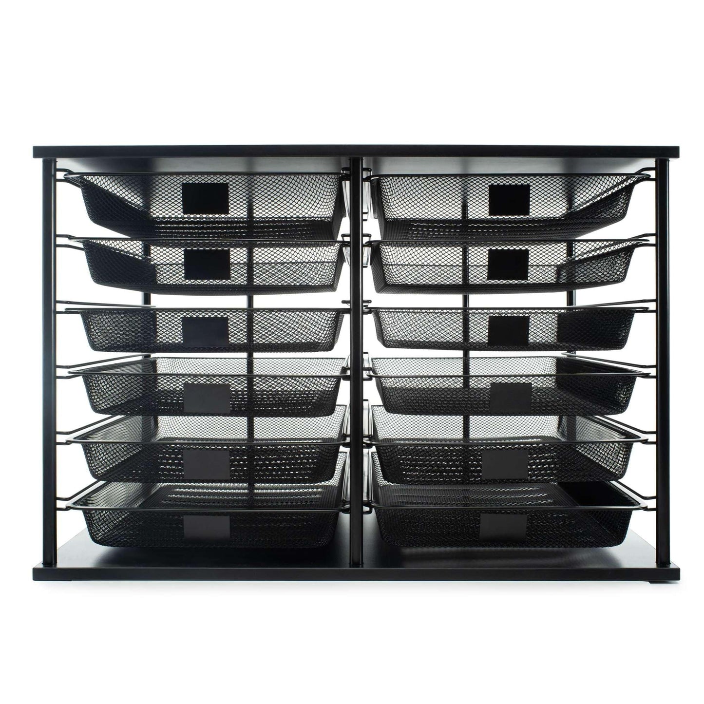 Metal and mesh desk organizer with 12 trays in black
