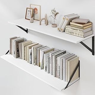 White Deep Floating Wall Shelves, Set of 2