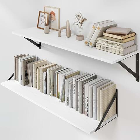 White Deep Floating Wall Shelves, Set of 2