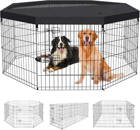 Foldable Metal Dog Playpen with Top Cover