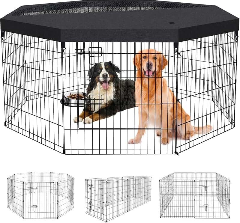 Foldable Metal Dog Playpen with Top Cover