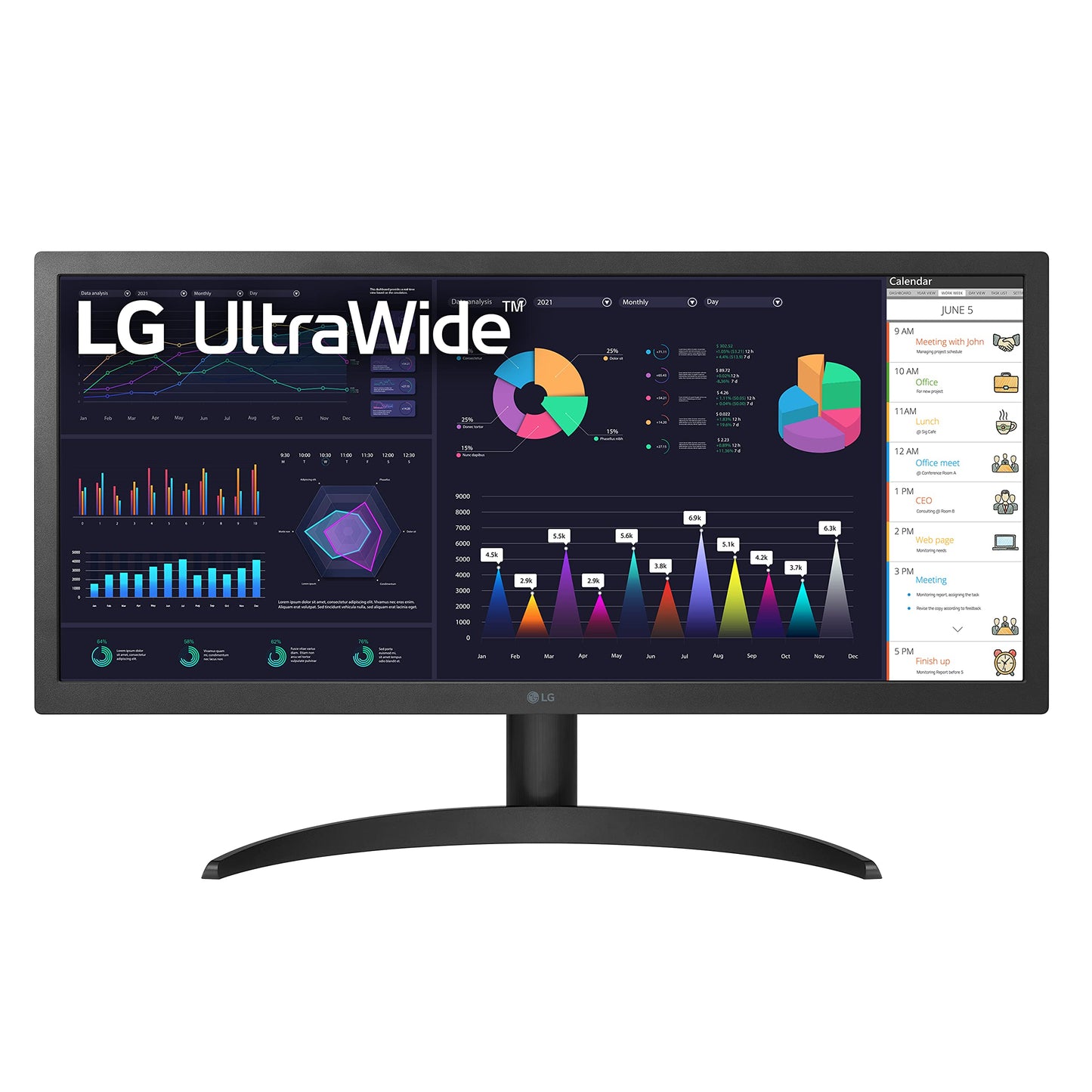 26WQ500-B 26 Inch Class 21:9 UltraWide Full HD (2560x1080) IPS Monitor with AMD FreeSync Premium, sRGB 99% Color Gamut and HDR10 and 3-Side Virtually Borderless Display - Black (25.7 Diagonal)