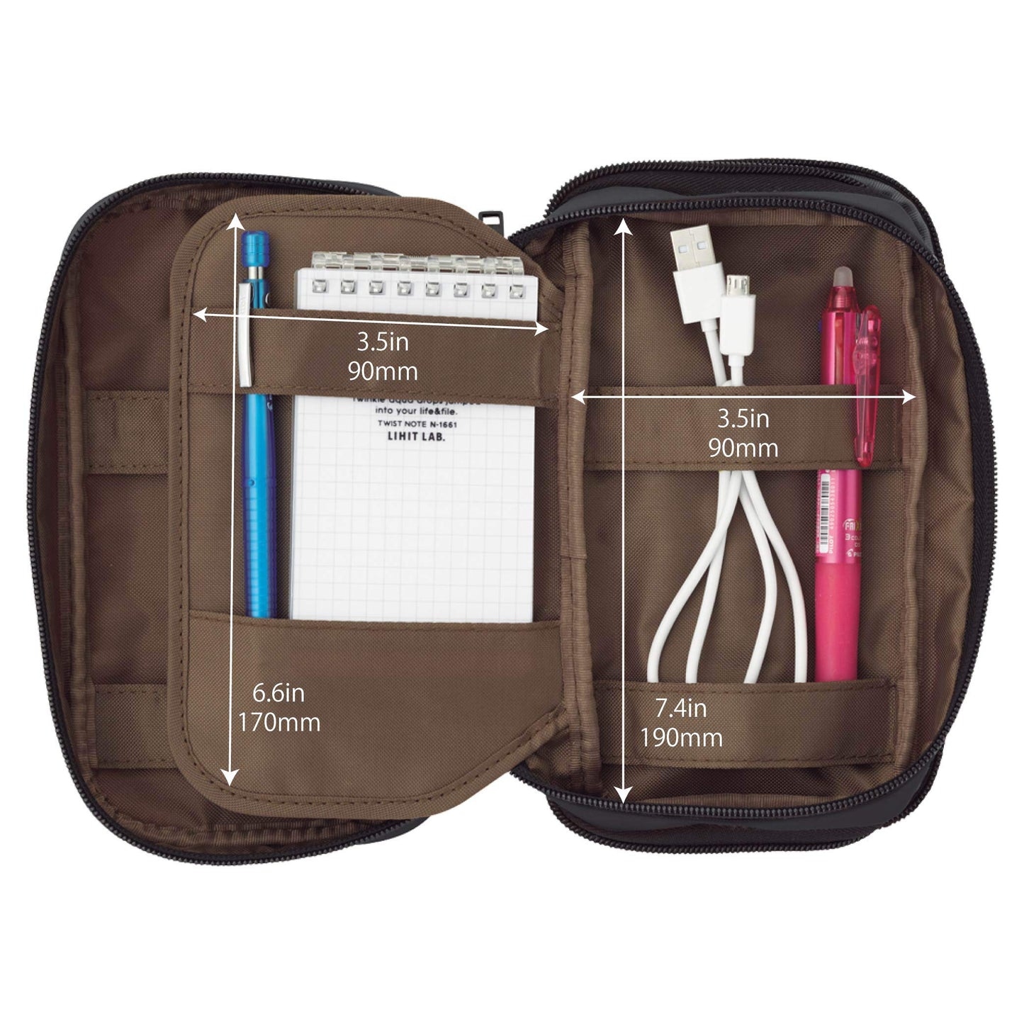 Large Capacity Triple Zipper Pencil Case with 8 Compartments